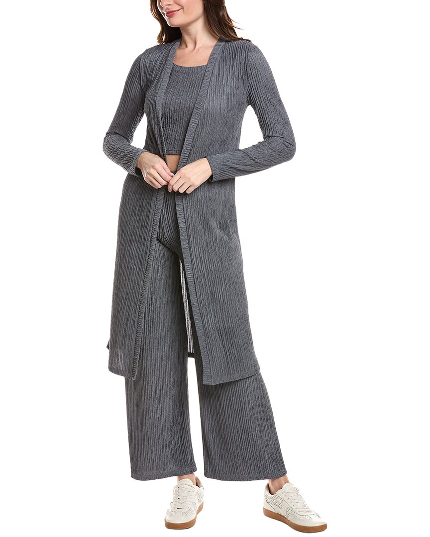 Marion 3pc Crinkle Cardigan Set In Gray