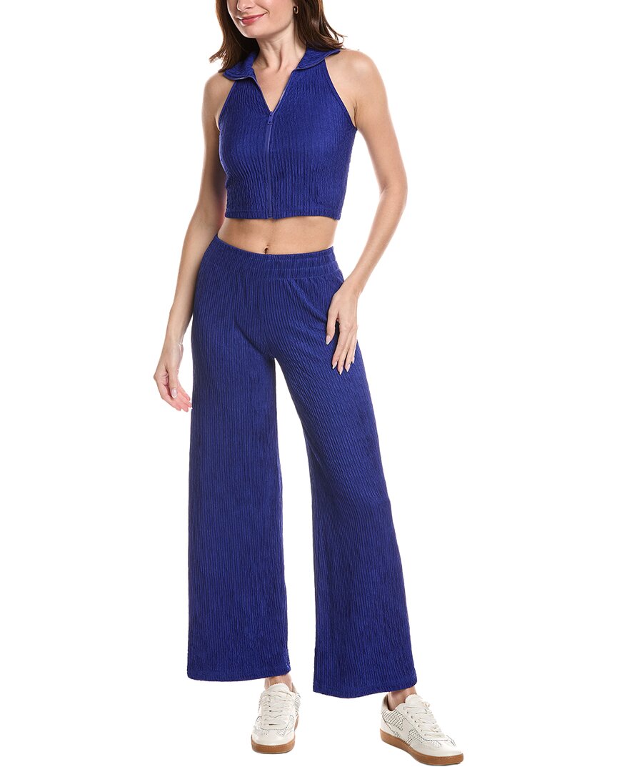 Marion 2pc Crinkle Textured Loungewear Set In Blue