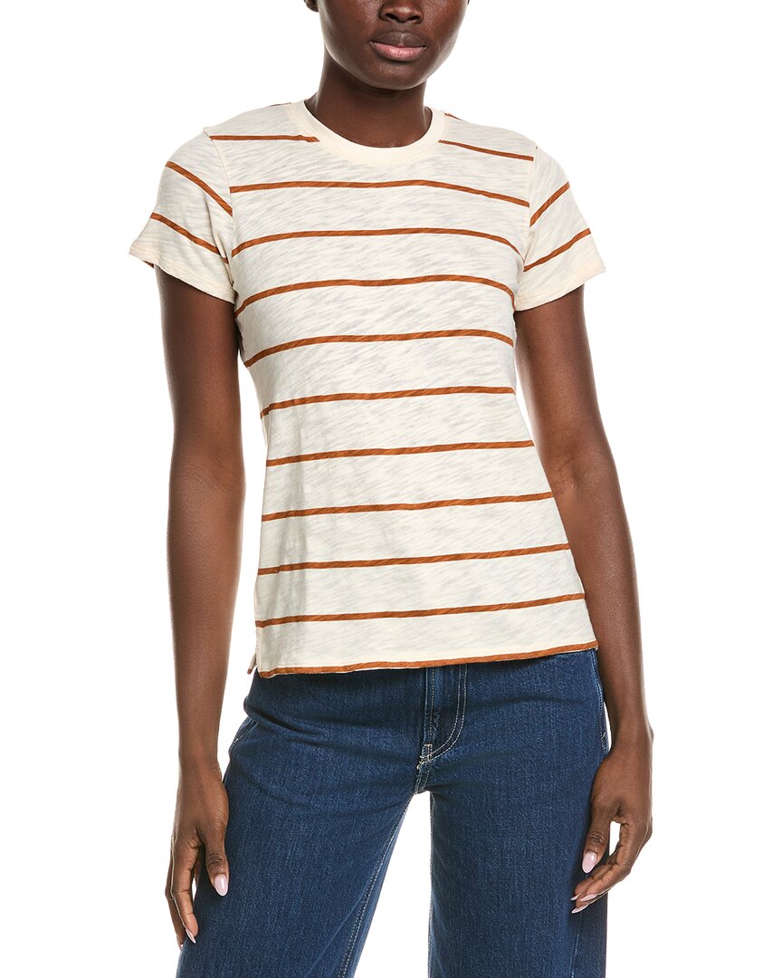 Atm Anthony Thomas Melillo Slub Jersey Stripe Schoolboy Short Sleeve Crew Neck Tee In Irish Cream-cornelian Stone