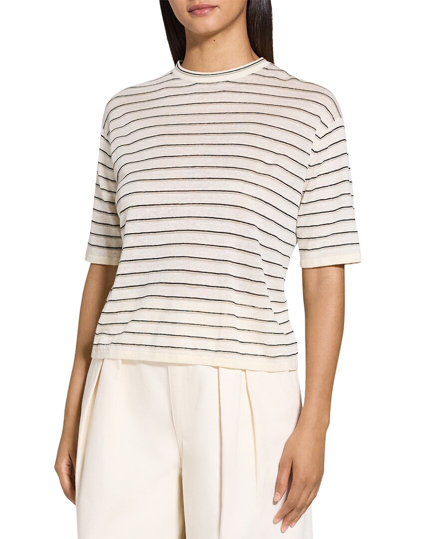 Theory Neo Sag Harbor Stripe Linen Blend Boyfriend T-shirt In White