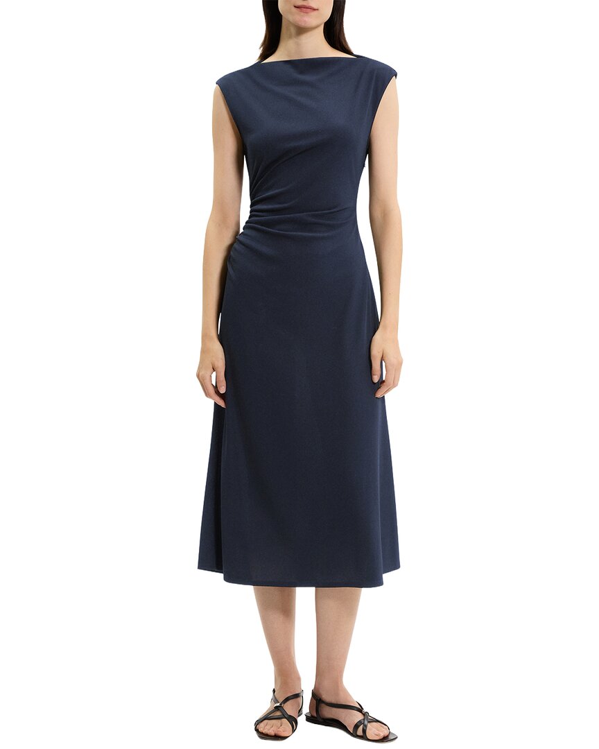 Theory Boat Neck Drape Dress In Blue