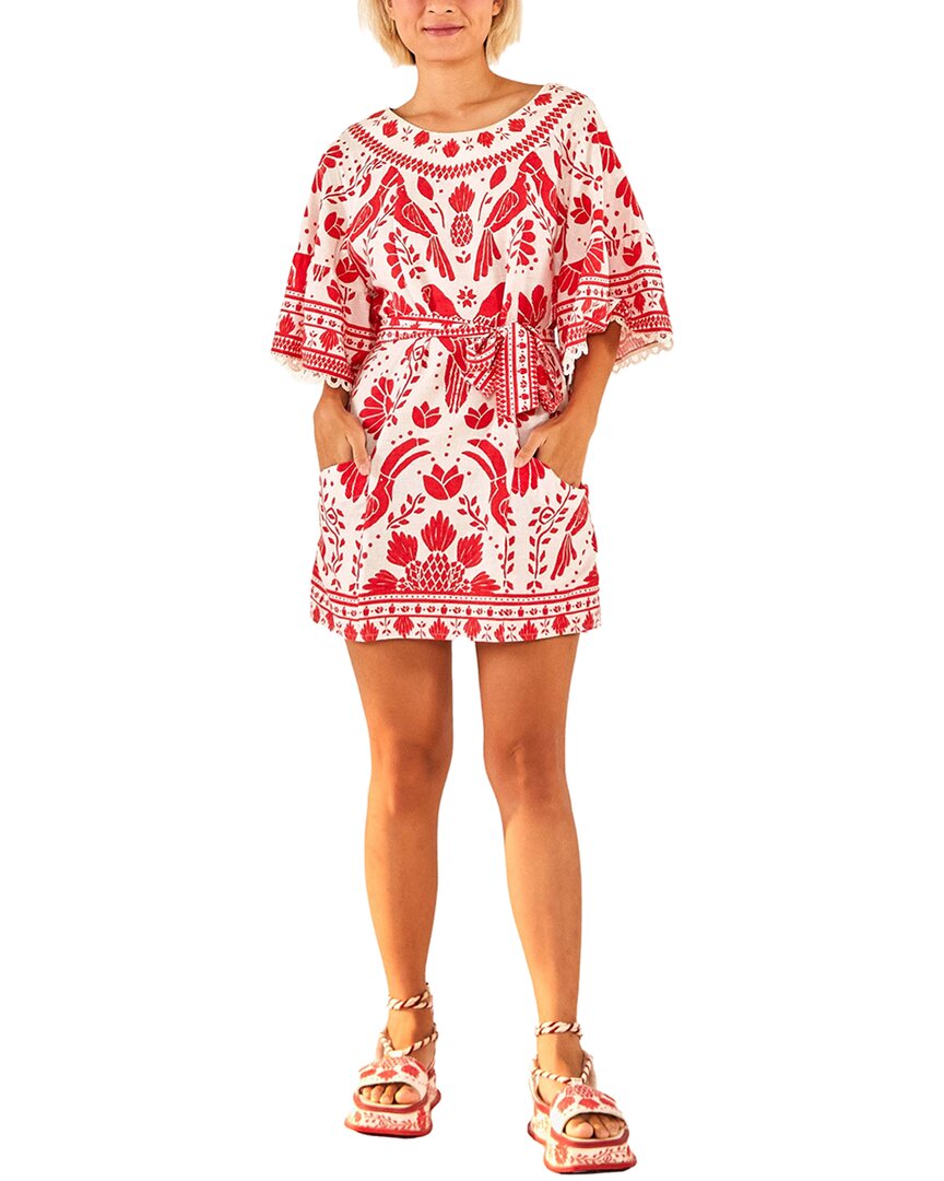 Farm Rio Linen-blend Mini Dress In Red