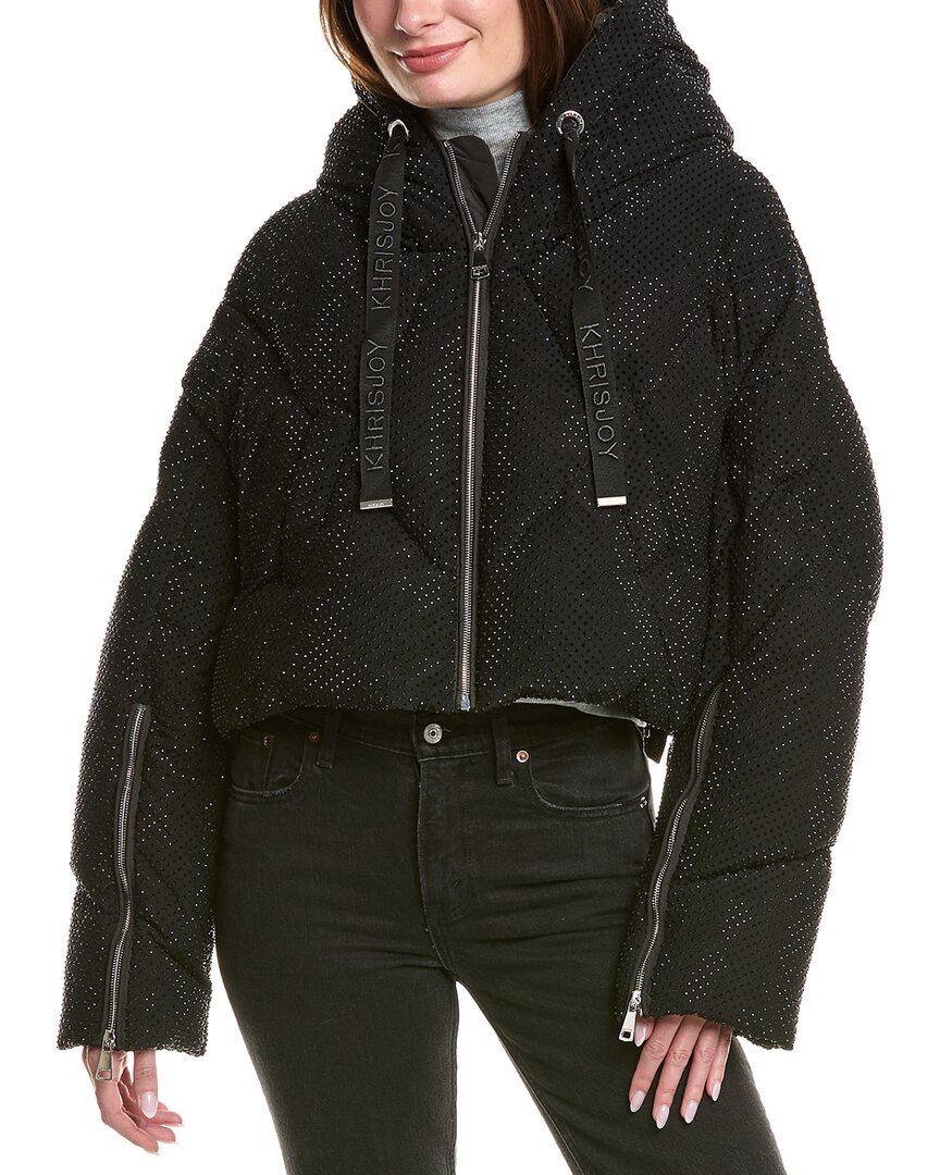 Khrisjoy Khris Rhinestone Crop Puffer Down Jacket In Black