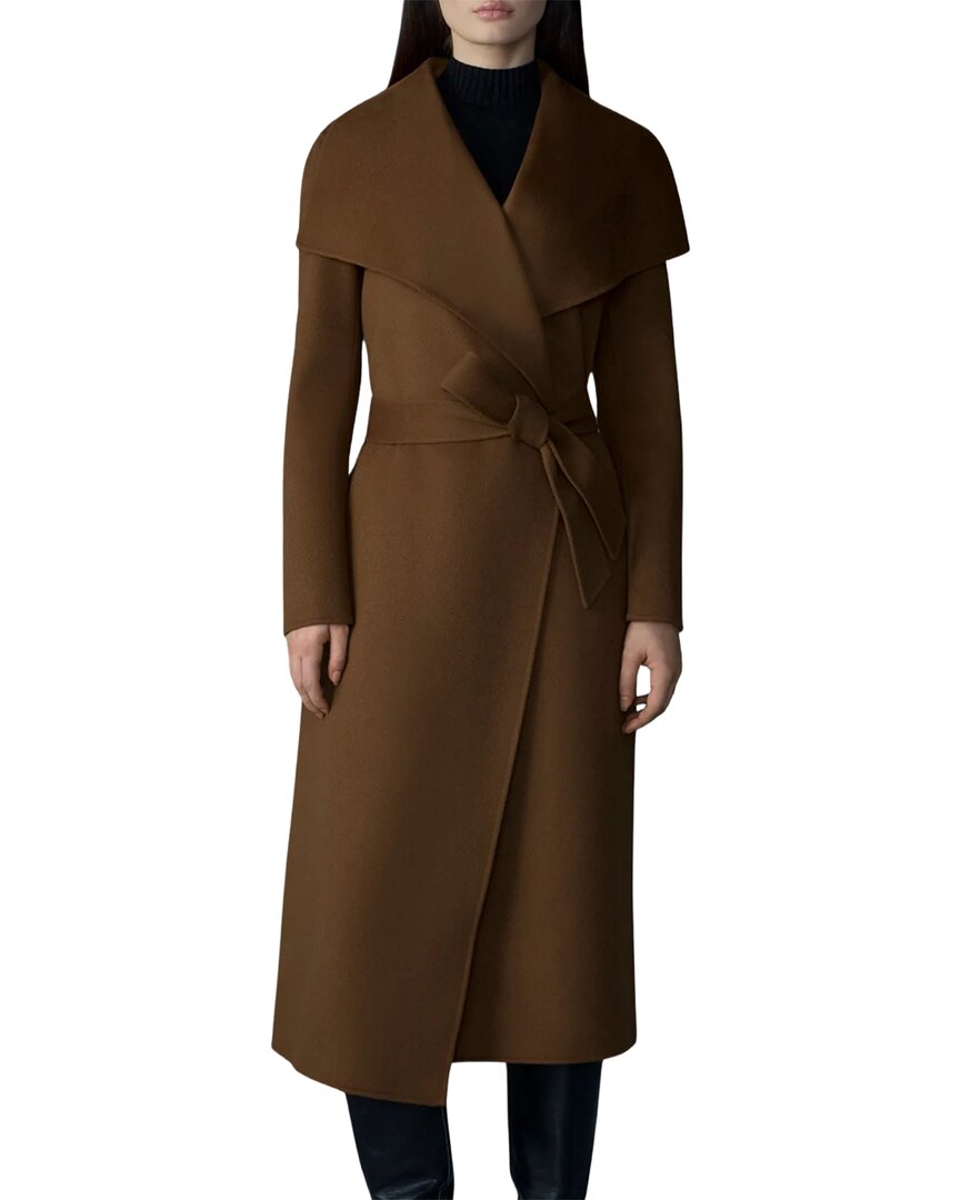 Mackage Wool & Leather Wrap Coat In Brown