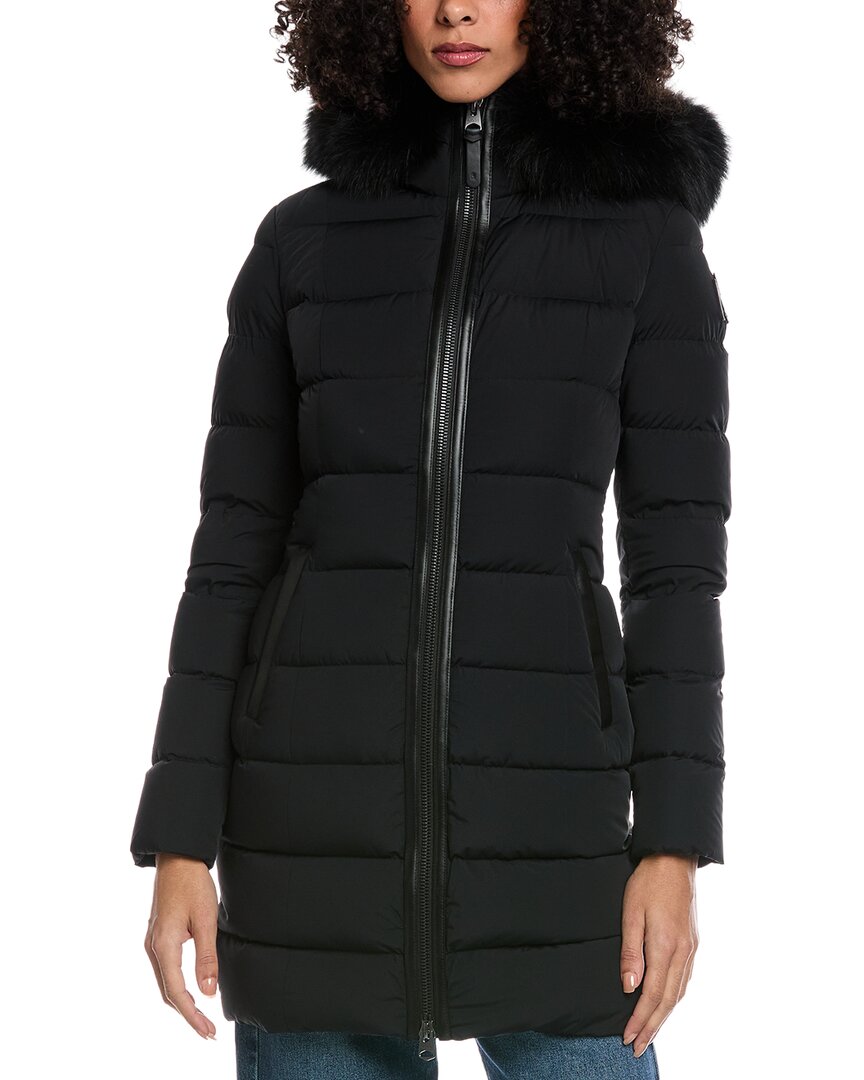Mackage Leather-trim Down Coat In Black