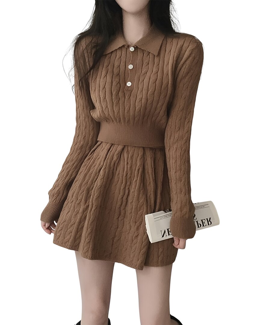 Teodora 2pc Sweater & Skirt Set In Brown