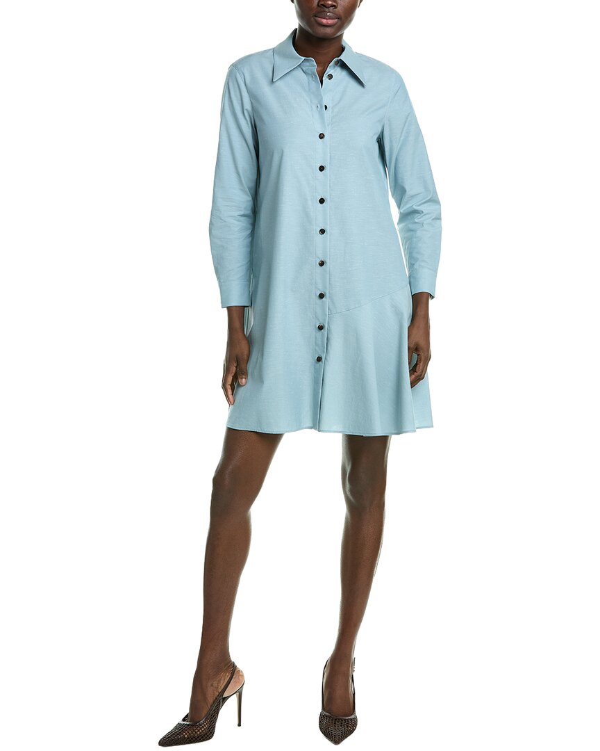 Lafayette 148 New York Petite Flounce Hem Shirtdress In Blue