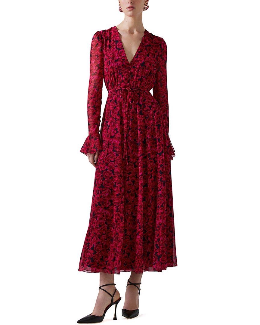 Carolina Herrera Button Midi Dress In Red