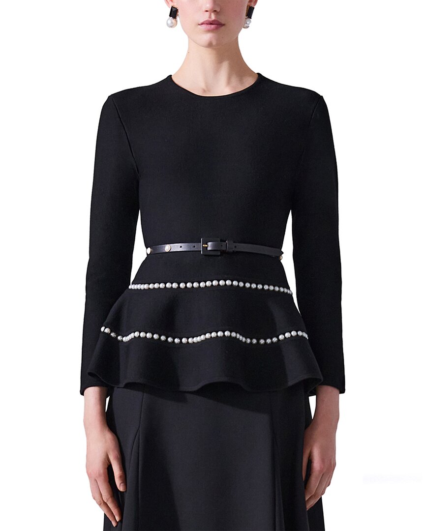 Carolina Herrera Wool-blend Peplum Top In Black