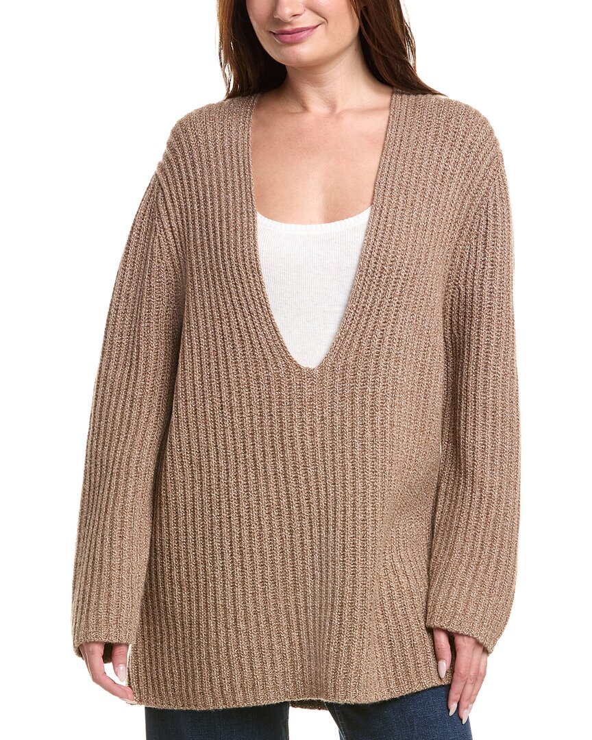 Leset Emma Deep V-neck Wool & Cashmere-blend Sweater In Brown