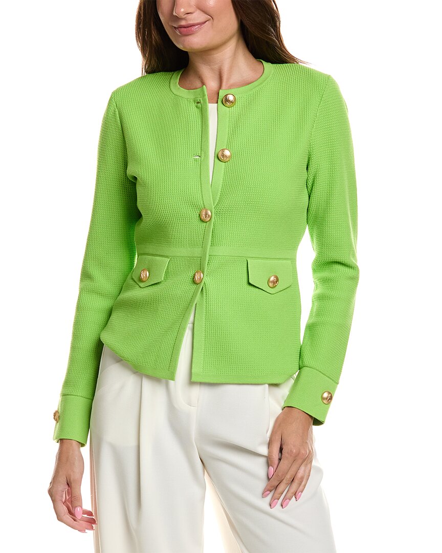 St John St. John Icon Crewneck Tweed Jacket In Green