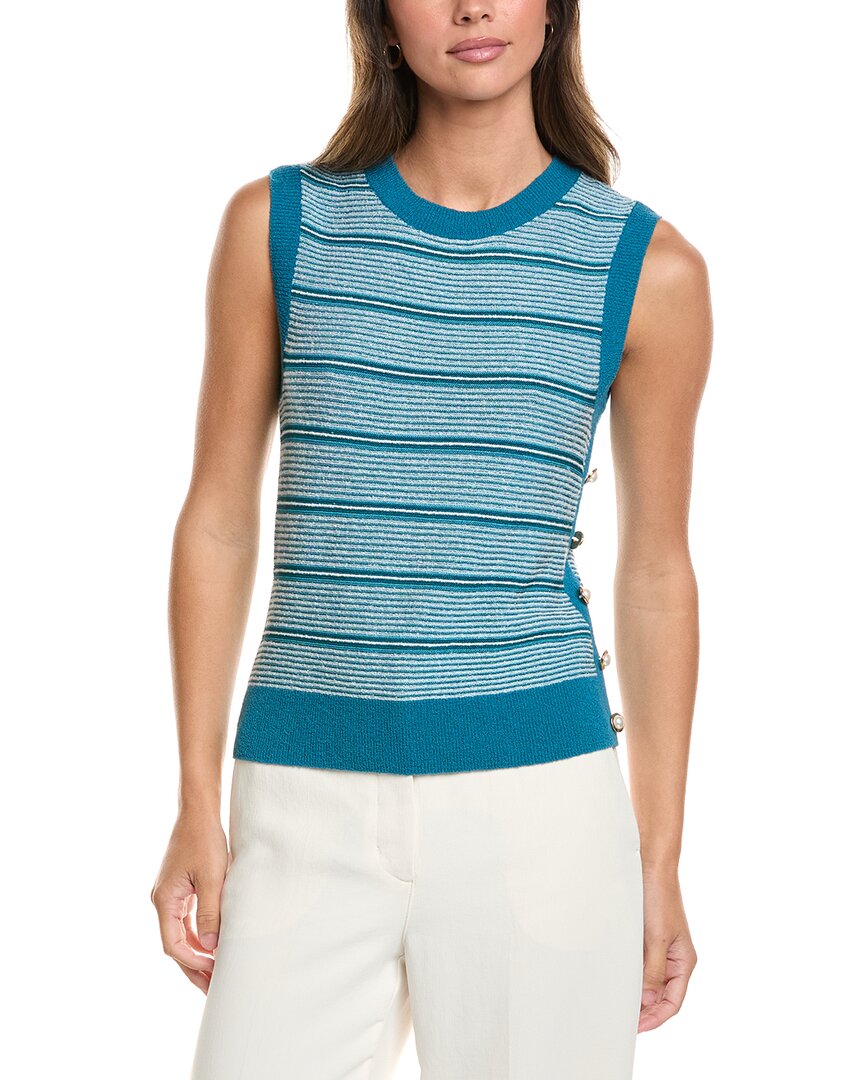 St John St. John Crew Side Placket Wool-blend Tank In Blue