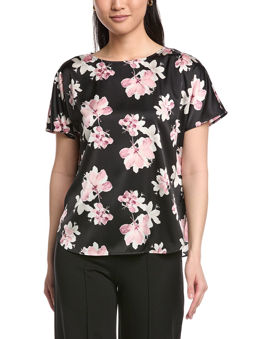 Anne Klein Printed Flat Satin Top In Black