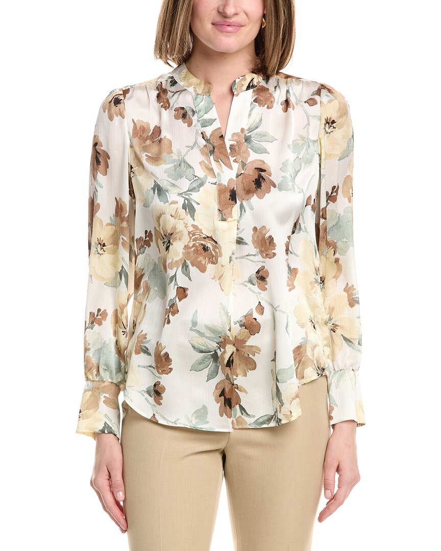 Anne Klein V-neck Satin Pleat Front Blouse In White