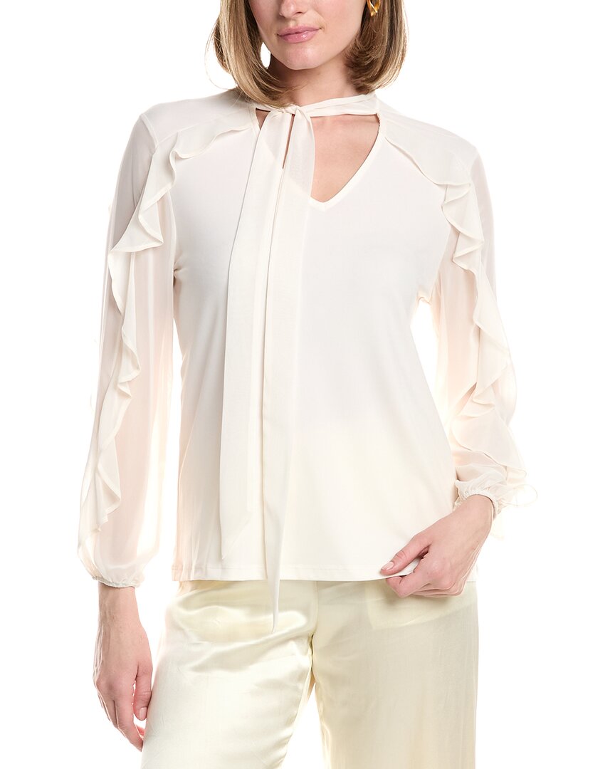 Anne Klein Ruffle Tie Neck Top In White