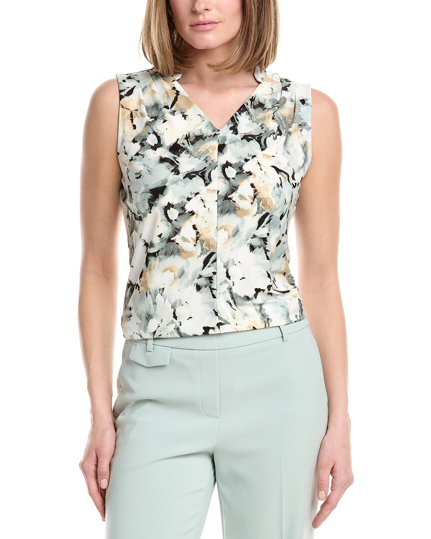 Anne Klein Wide Collar Printed Top In Blue