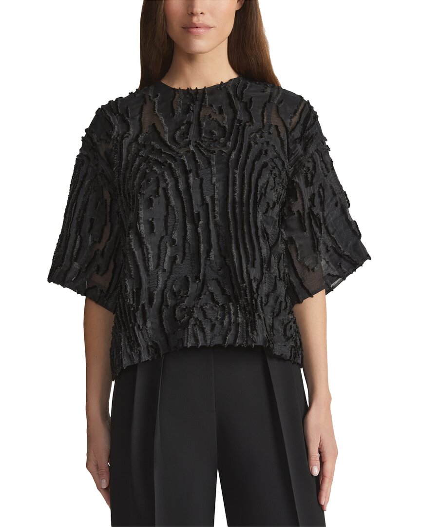 Lafayette 148 New York Silk-blend Drop Shoulder Crewneck Blouse In Black