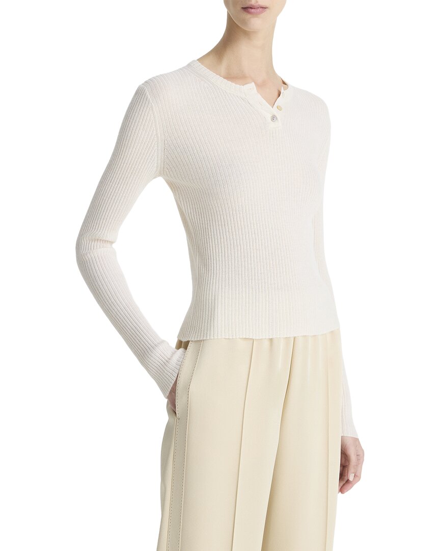 Vince Ribbed Henley Shirt In White