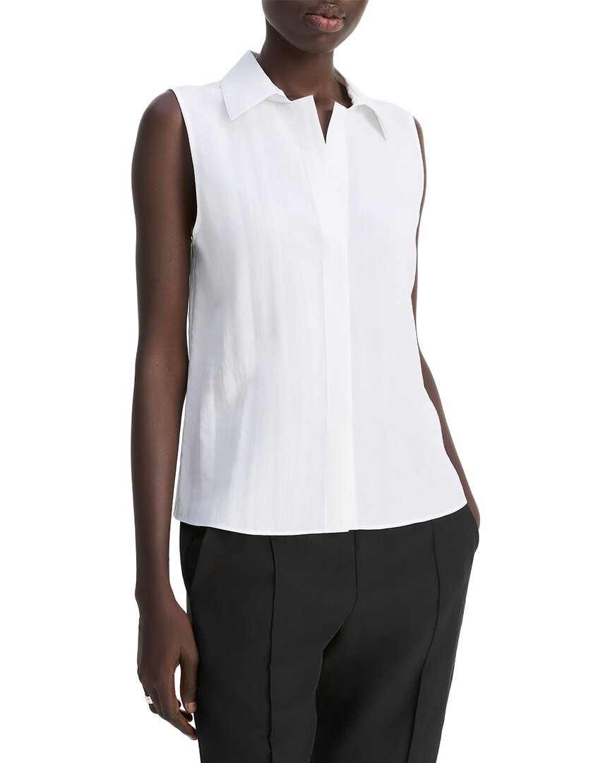 Vince Boxy Sleeveless Button Front Shirt In Optic White In White