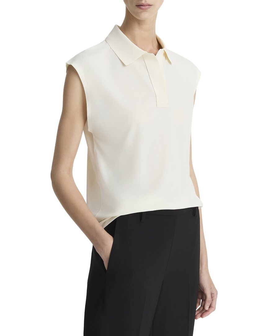 Vince Cap Sleeve Polo Shirt In Neutral