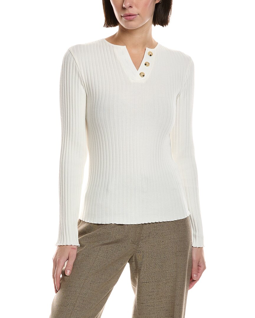 Vince Cotton Blend Rib Henley Sweater In White