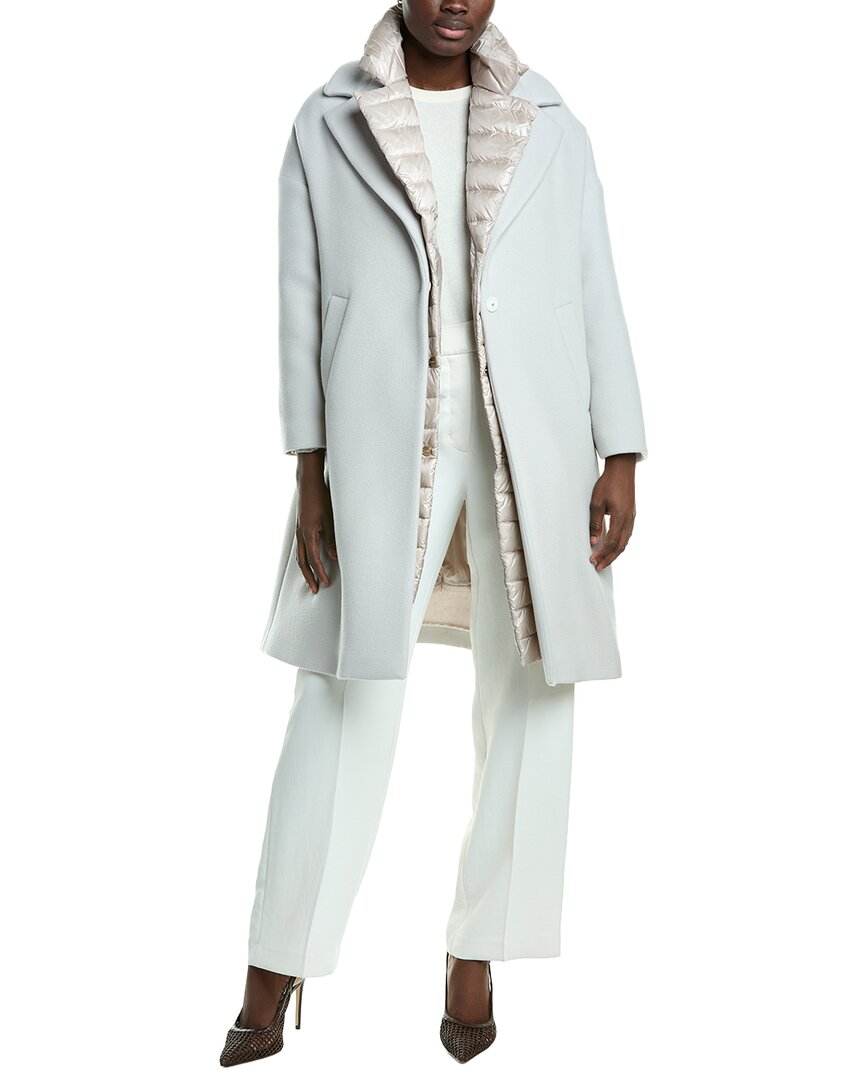 Herno Twofer Wool-blend Down Coat In Blue