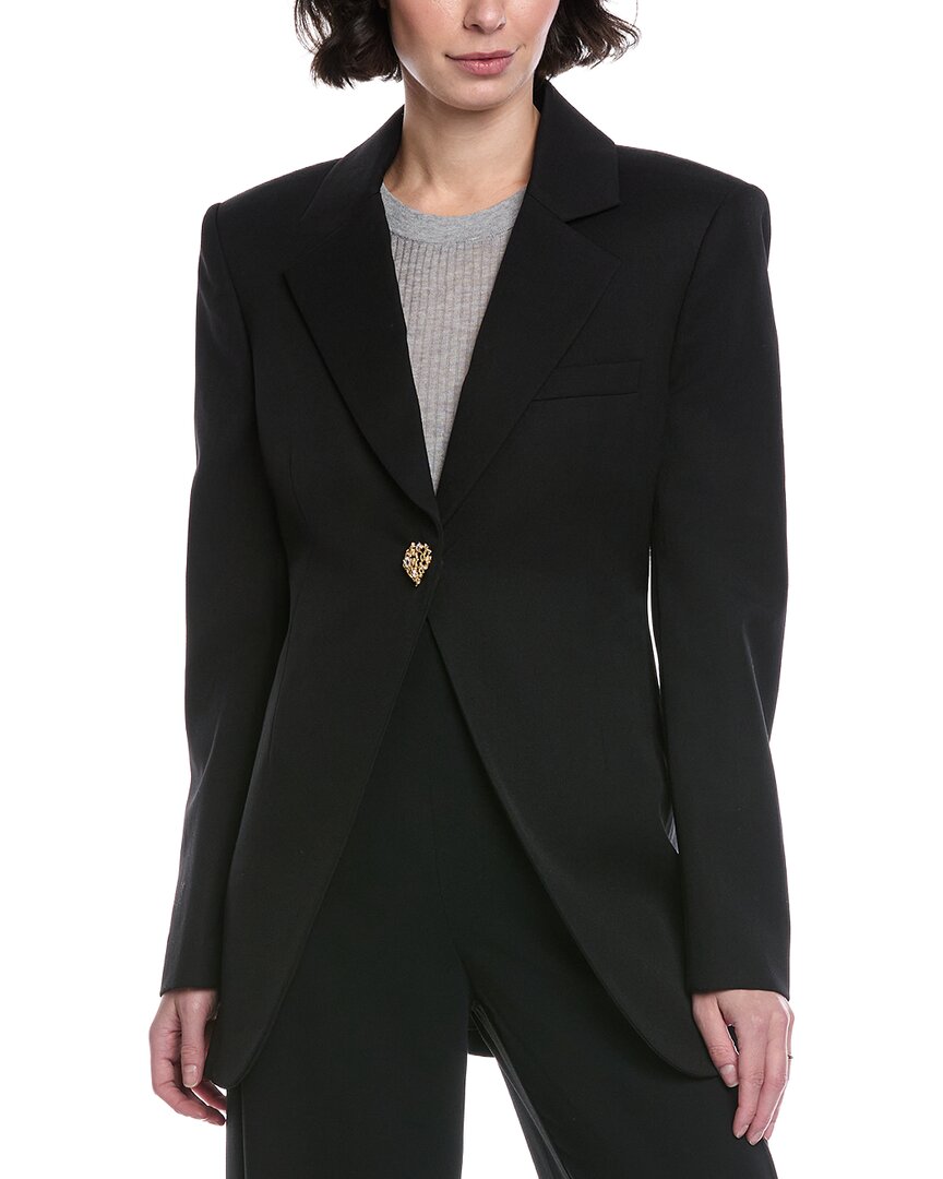 Oscar De La Renta Peak Lapel Silk-lined Wool Blazer In Black
