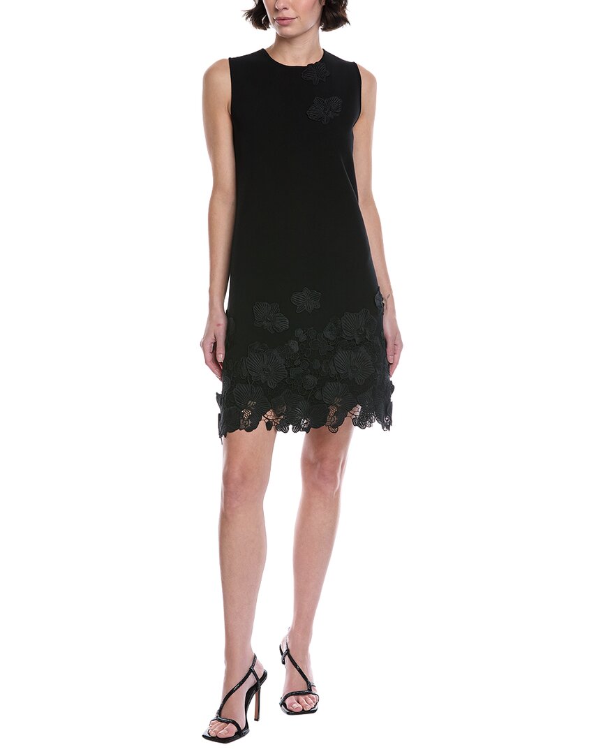 Oscar De La Renta Lace Hem Trapeze Shift Dress In Black