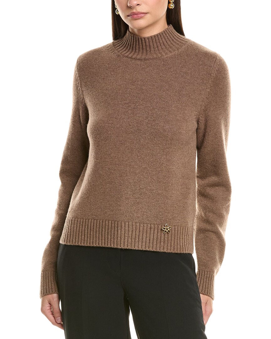 Oscar De La Renta Mock Neck Cashmere Sweater In Brown