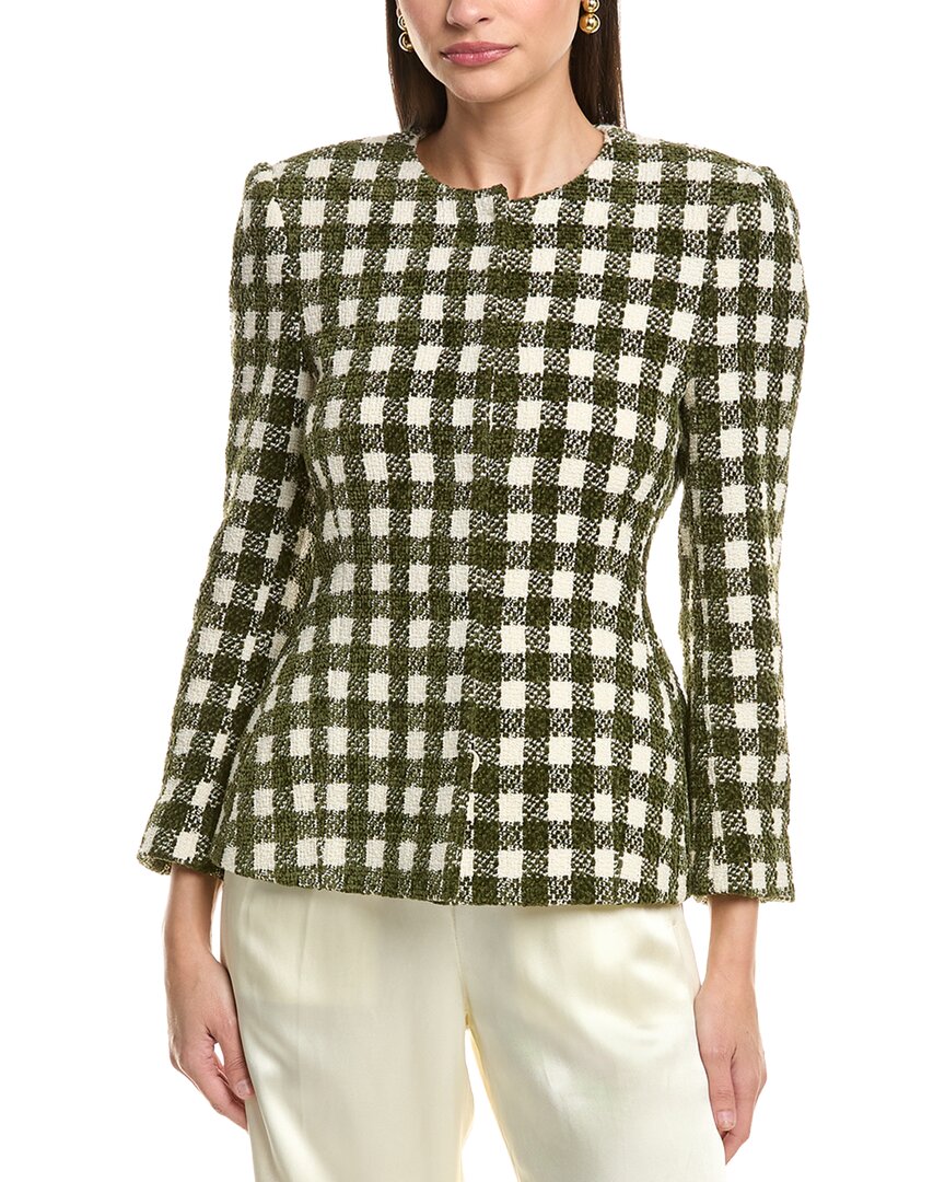 Oscar De La Renta Chenille Tweed Silk-lined Wool-blend Jacket In Green
