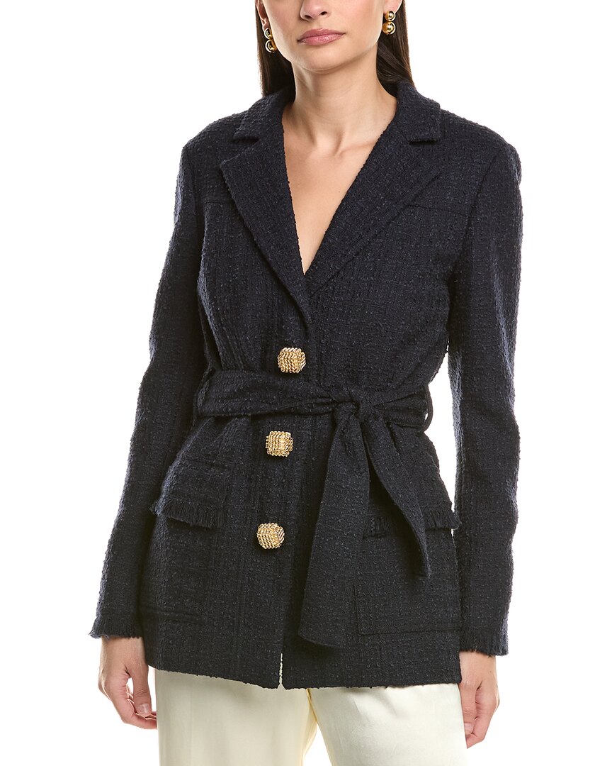 Oscar De La Renta Silk-lined Wool-blend Tweed Jacket In Blue