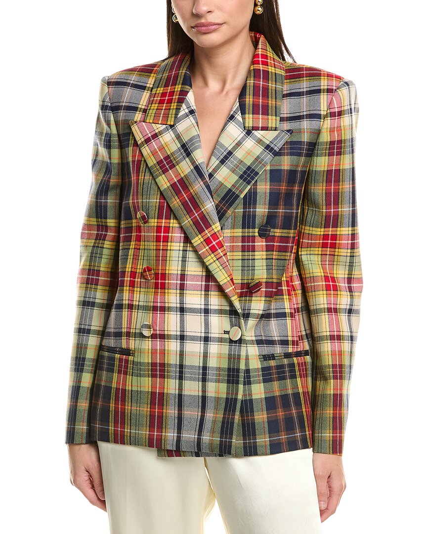 Oscar De La Renta Plaid Silk-lined Wool Jacket In Blue
