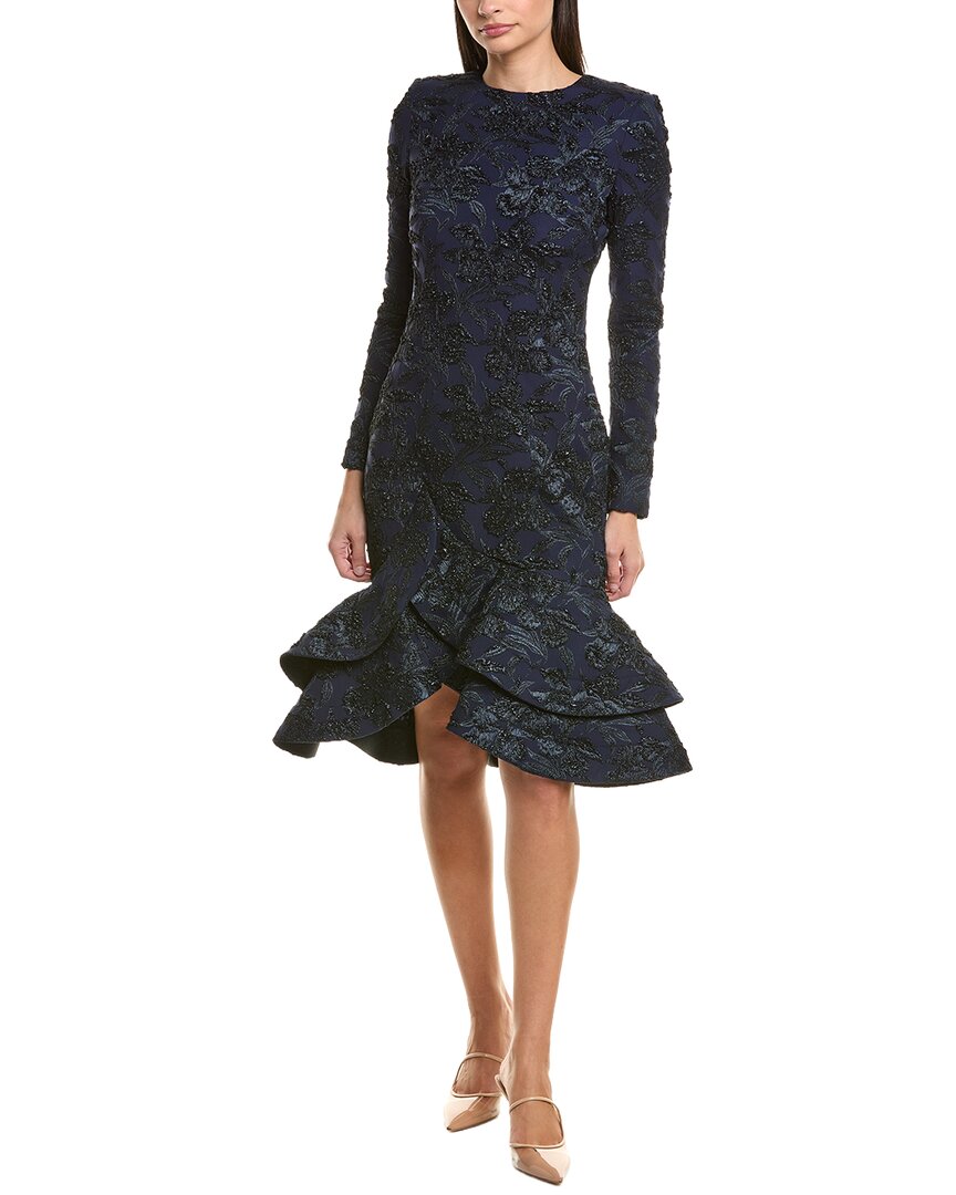 Oscar De La Renta Metallic Orchid Jacquard Cocktail Dress In Multi