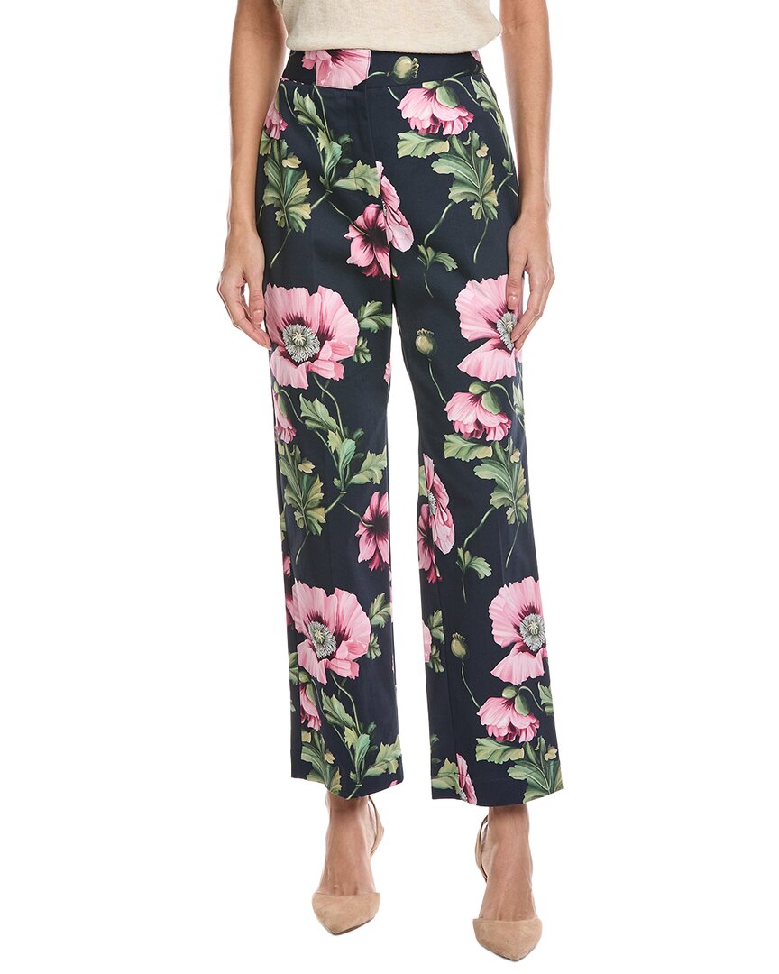 Oscar De La Renta Zip Front Flare Leg Poppies Cott In Blue