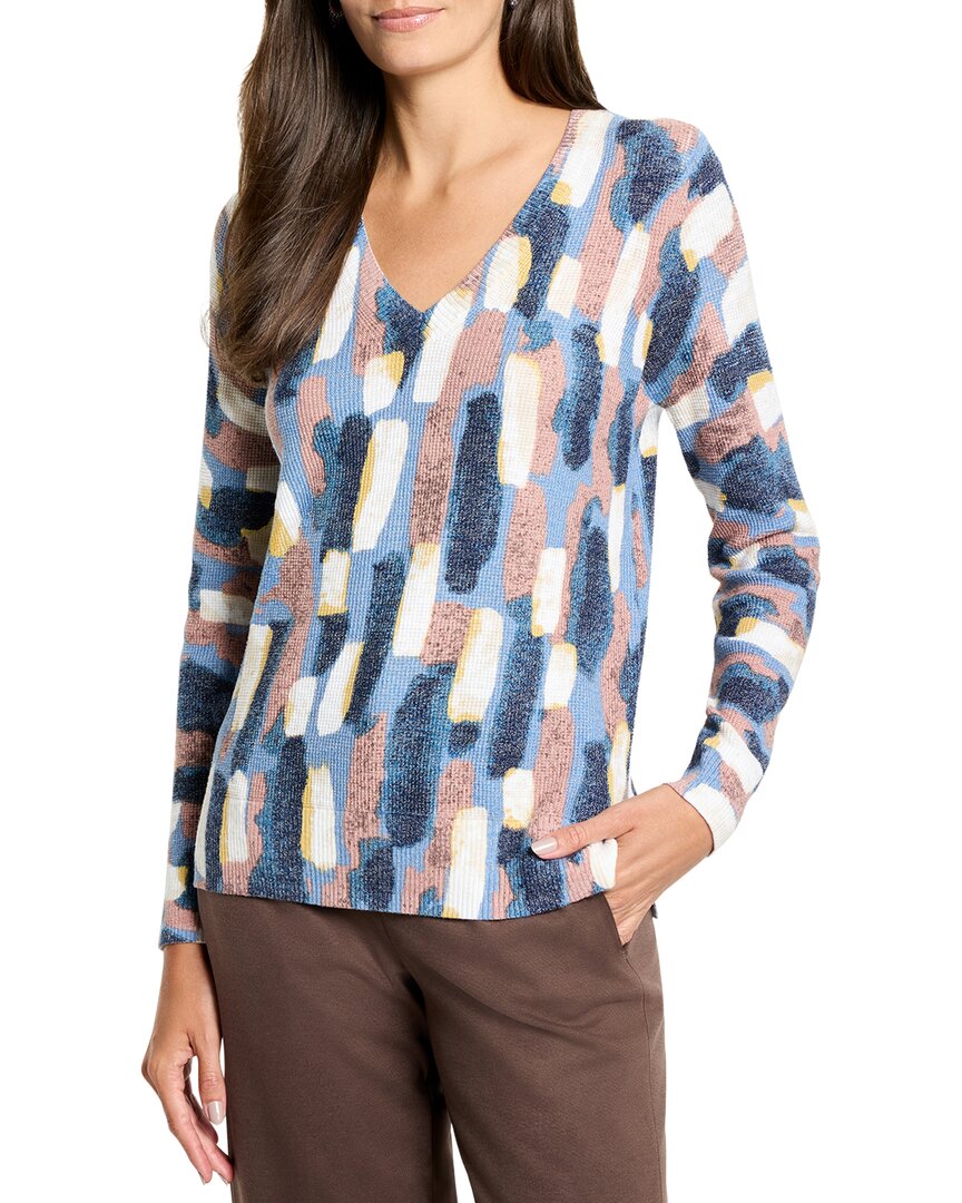 Nic + Zoe Nic+zoe Petite Brushstrokes Waffle V-neck Sweater In Gray