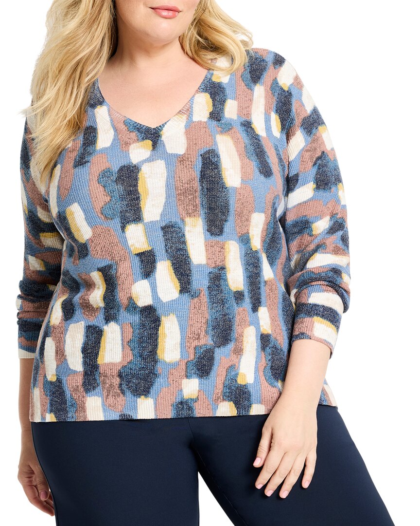 Nic + Zoe Nic+zoe Plus Brushstrokes Waffle V-neck Sweater In Multi