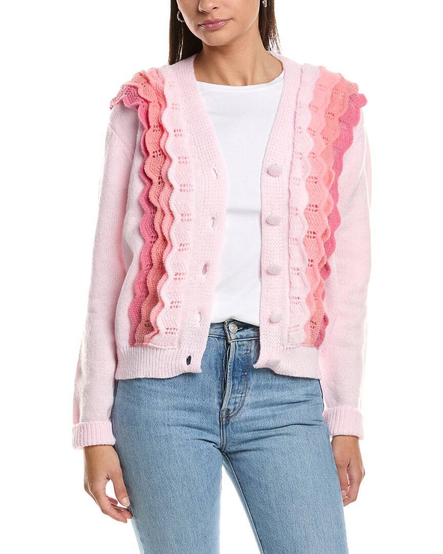 Fate Scallop Ruffle Detail Cardigan In Pink