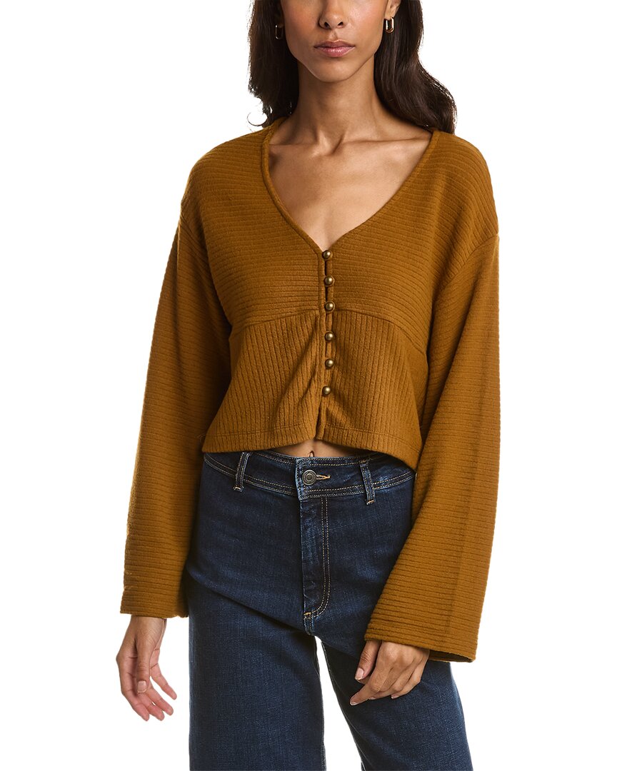 Project Social T Harmony Brushed Rib Cardigan In Orange