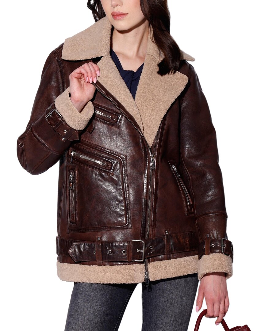 Walter Baker Celine Leather Jacket In Brown
