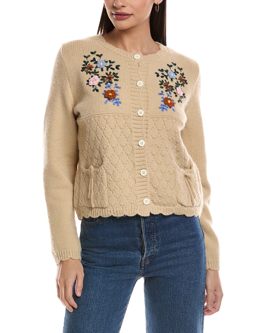 Oat New York Floral Embroidered Cardigan In Neutral