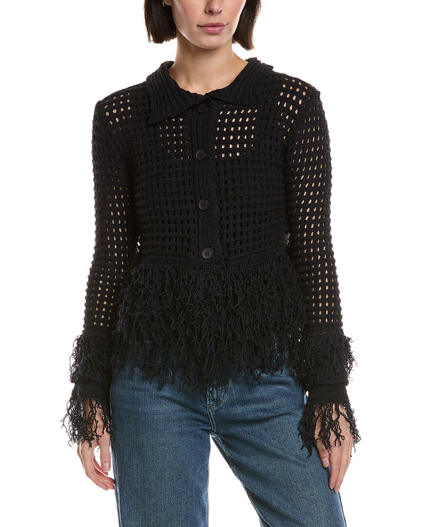 Avantlook Open Knit Fringe Cardigan In Black