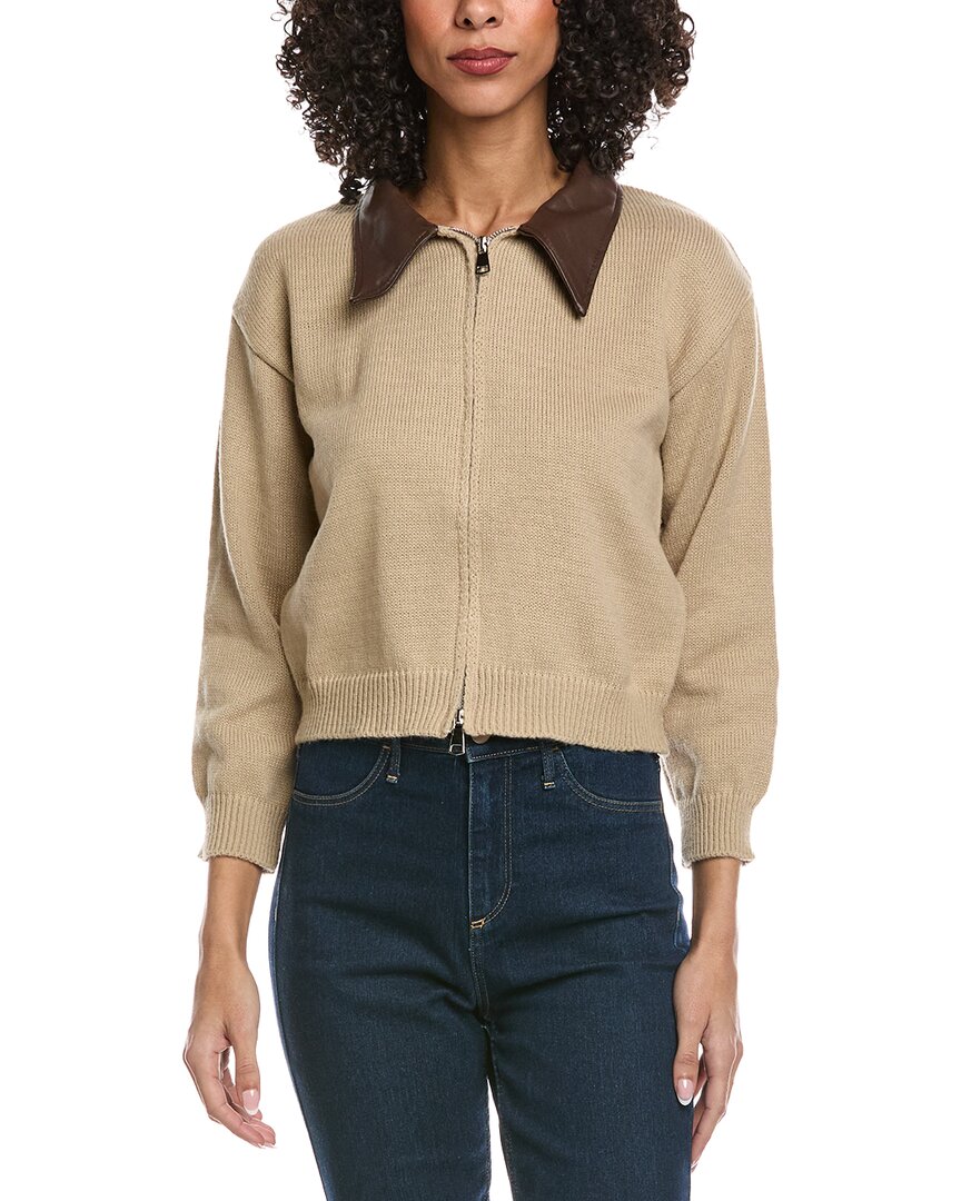 Madison Miles Knit Zip Cardigan In Tan