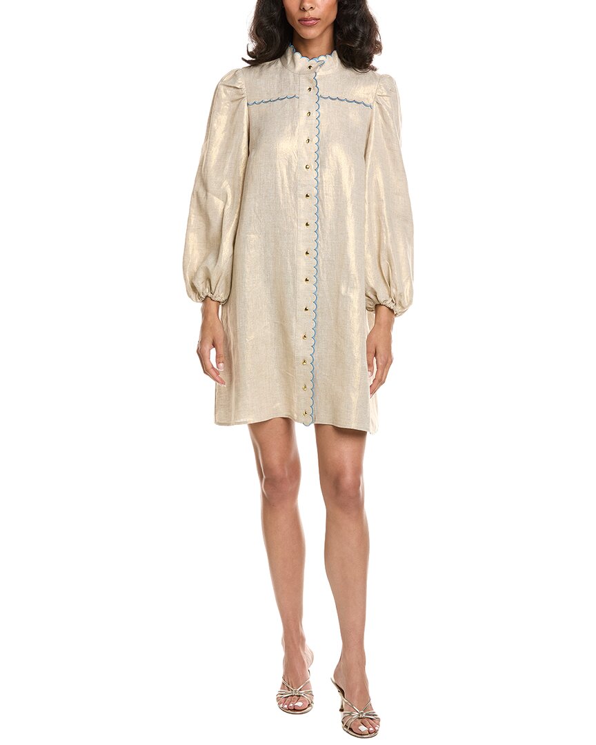 Sail To Sable Scalloped Linen Shift Dress In Gold