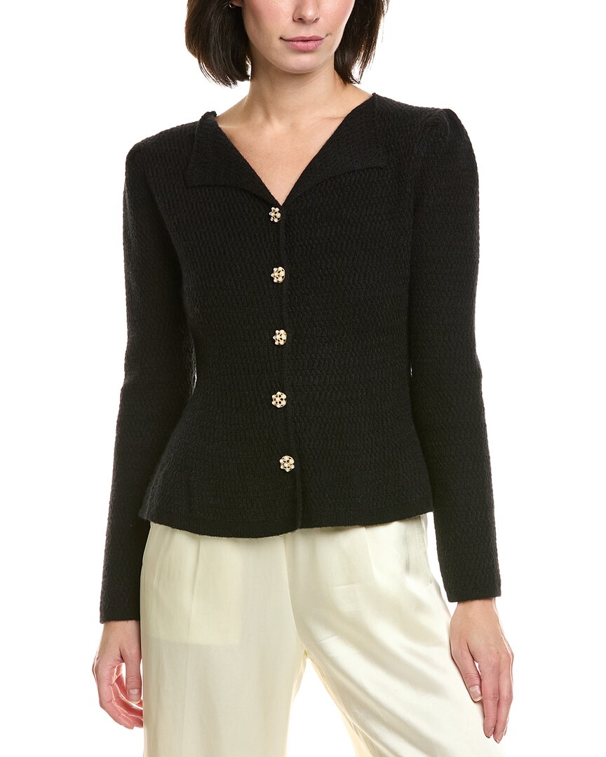 Gracia Textured Collared Peplum Cardigan In Black