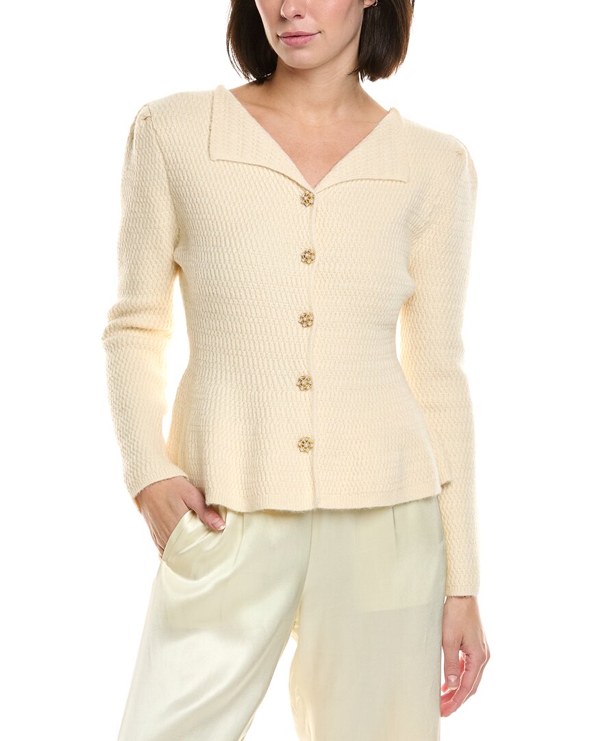 Gracia Textured Collared Peplum Cardigan In Neutral