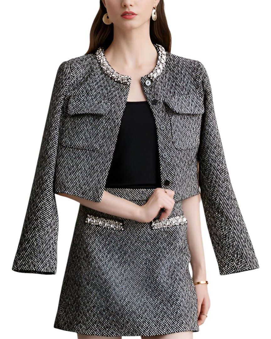 Dza 2pc Cardigan & Skirt Set In Gray