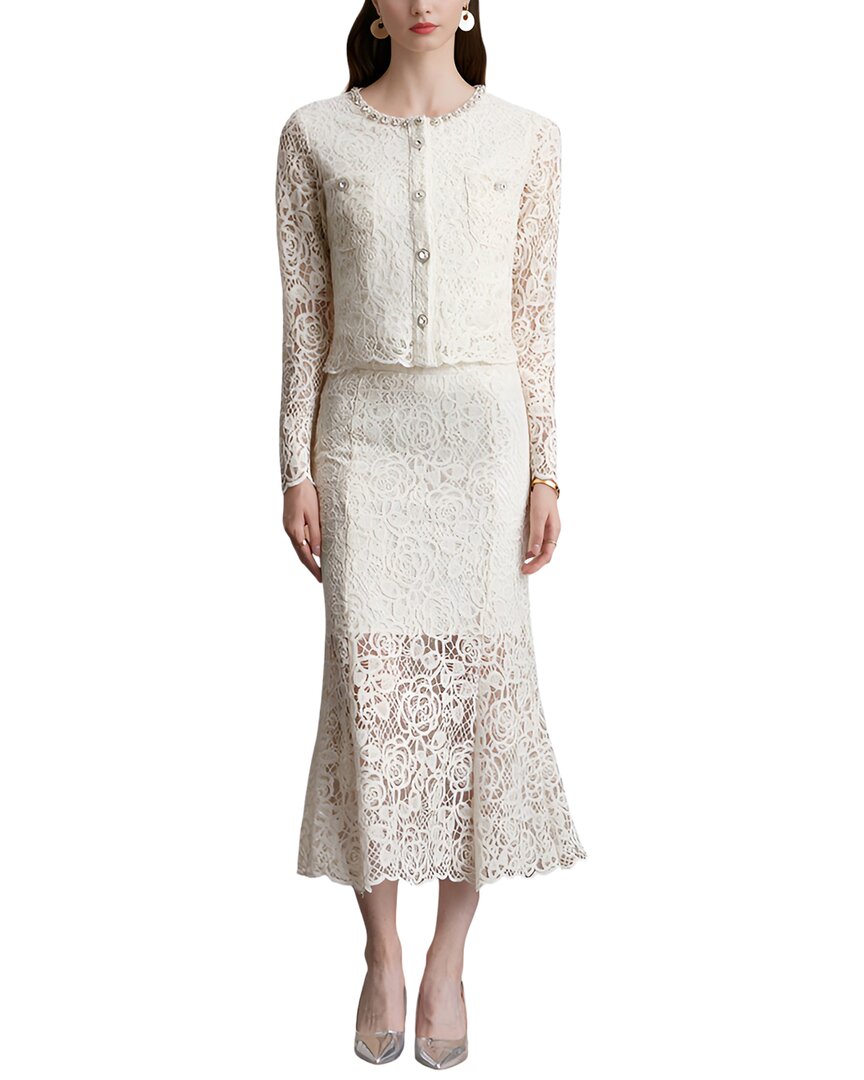 Dza 2pc Blouse & Skirt Set In White