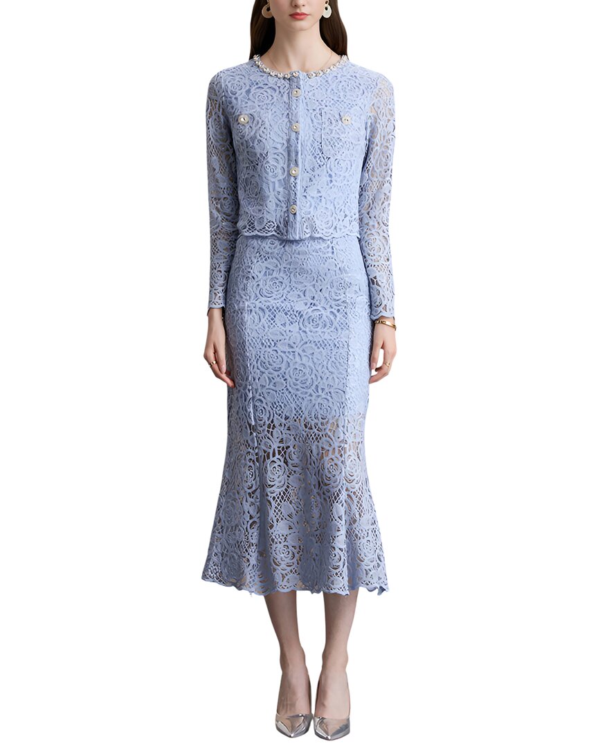 Dza 2pc Blouse & Skirt Set In Blue