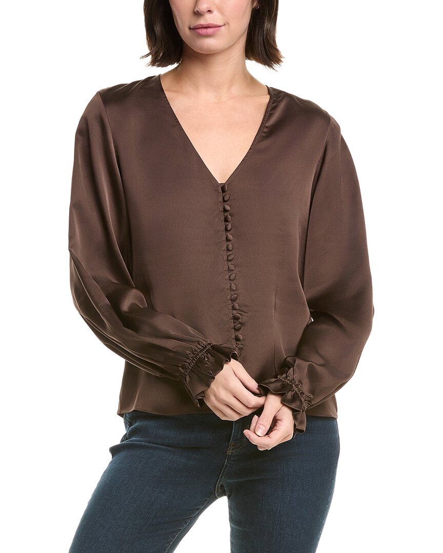 Frame The Slim V-neck Blouse In Brown