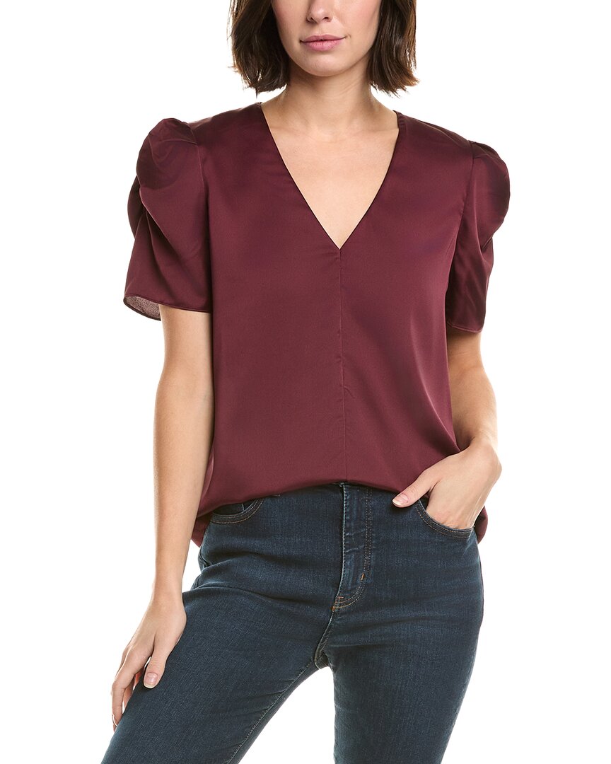 Frame Denim The V-neck Puff Sleeve Blouse In Red